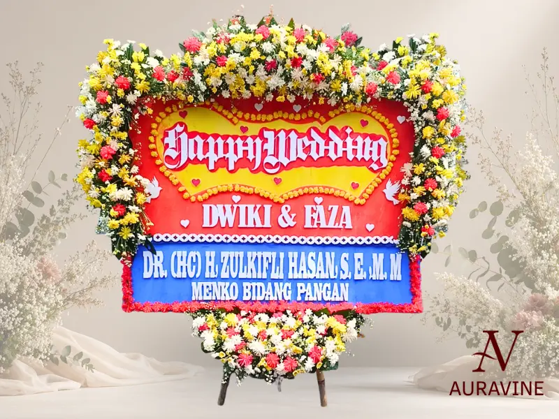Bunga papan happy wedding Jakarta Selatan - Auravine Florist